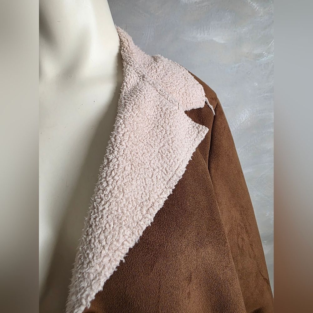 J Jill Jacket Faux Suede Shearling Button Jacket Parka Lightweight Sz XL Brown - Picture 2 of 12